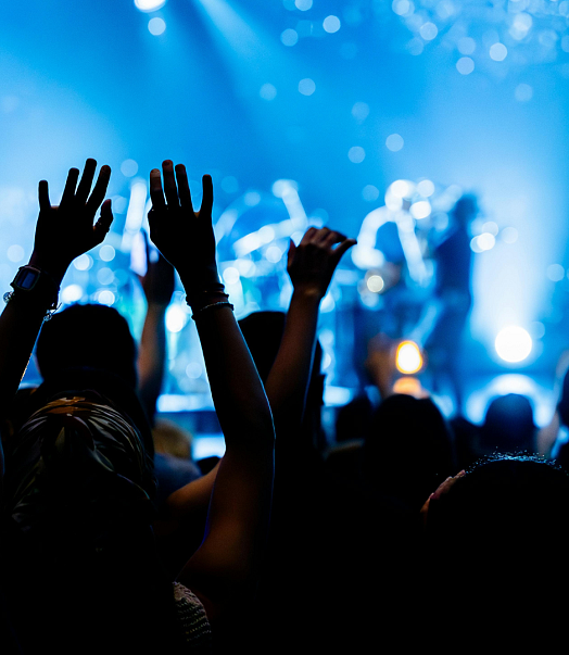 Feiernde Gäste vor Open Air Konzert Bühne